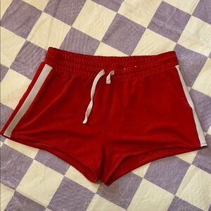 Vibrant Red Women's terry Shorts with White stripe on the side